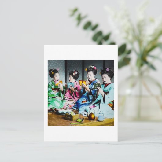 Handgekleurde  Geisha Gathering Briefkaart (Staand voorkant)