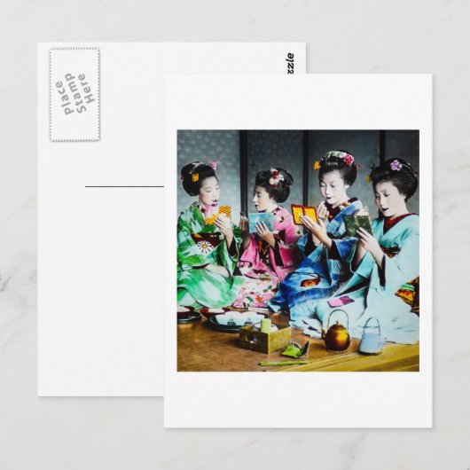 Handgekleurde  Geisha Gathering Briefkaart (Voorkant / Achterkant)