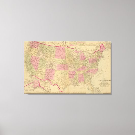Handgekleurde lithografische kaart van de Verenigd Canvas Afdruk (Voorkant)
