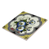 Handgekleurde Victoriaans geplateerde Floral Trans Tegeltje (Zijkant)