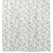 Handgekleurde witte Magnolia op alabaster White Douchegordijn (Voorkant)