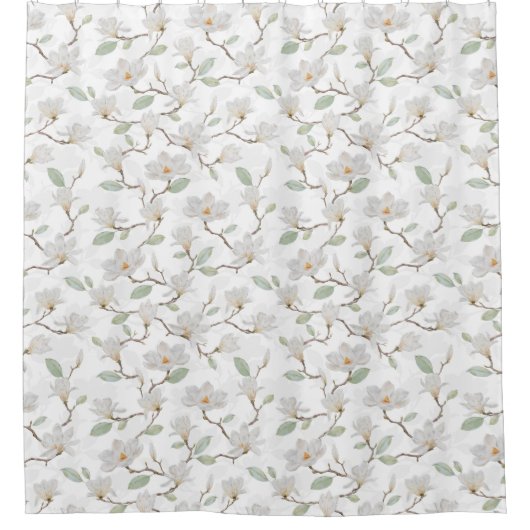 Handgekleurde witte Magnolia op alabaster White Douchegordijn (Voorkant)