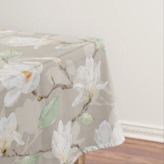 Handgekleurde witte Magnolia op beige Tafelkleed