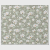Handgekleurde witte Magnolia op Mossy Green Cadeaupapier (Vlak)