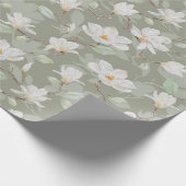 Handgekleurde witte Magnolia op Mossy Green Cadeaupapier (Hoek)