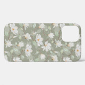 Handgekleurde witte Magnolia op stoergroen Hoesje- Case-Mate iPhone Case (Achterkant (horizontaal))