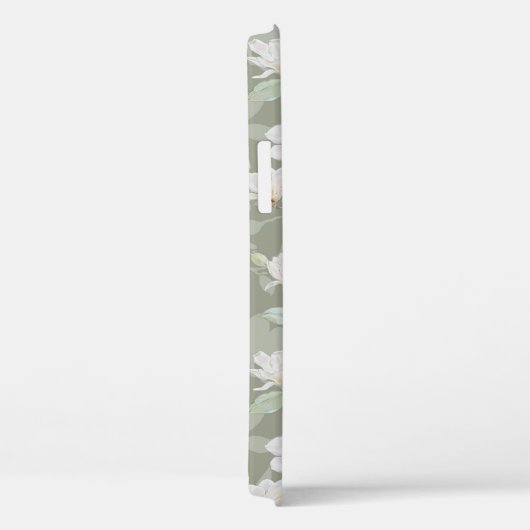 Handgekleurde witte Magnolia op stoergroen Hoesje- Case-Mate iPhone Case (Achterkant / Rechts)