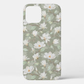 Handgekleurde witte Magnolia op stoergroen Hoesje- Case-Mate iPhone Case (Achterkant)