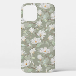 Handgekleurde witte Magnolia op stoergroen Hoesje- Case-Mate iPhone Case