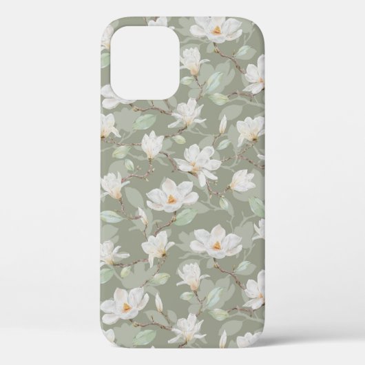 Handgekleurde witte Magnolia op stoergroen Hoesje- Case-Mate iPhone Case (Achterkant)