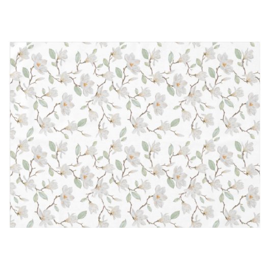 Handgekleurde witte Magnolia op wit Tafelkleed (Voorkant (Horizontaal))