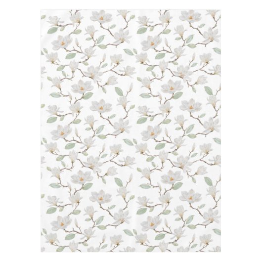 Handgekleurde witte Magnolia op wit Tafelkleed (Voorkant)