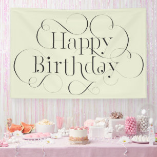 Handgeletterde Happy Birthday tekst met bloemetjes Spandoek