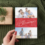 Handgeletterde zegeningen 2 foto vakantie Kaart<br><div class="desc">Pas de kleur van de band achter de illustratie aan; voeg meer foto's of tekst aan de backer toe zoals gewenst.</div>