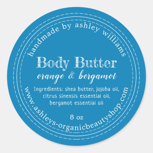 Handgemaakt Body Butter Organic Business Blue Labe Ronde Sticker (Voorkant)