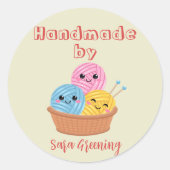 Handgemaakt breien label, verzorgingslabel, Gemaak Ronde Sticker (Voorkant)