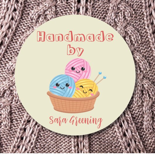 Handgemaakt breien label, verzorgingslabel, Gemaak Ronde Sticker