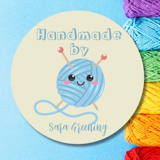 Handgemaakt breien label, verzorgingslabel, Gemaak Ronde Sticker