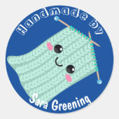 Handgemaakt breien label, verzorgingslabel, Gemaak Ronde Sticker (Voorkant)