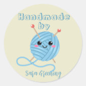 Handgemaakt breien label, verzorgingslabel, Gemaak Ronde Sticker (Voorkant)