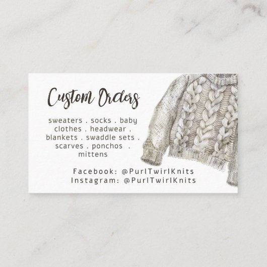 Handgemaakt Breien Winter Pet en trui Visitekaartje (Achterkant)