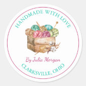 Handgemaakt breilabel ronde sticker (Voorkant)