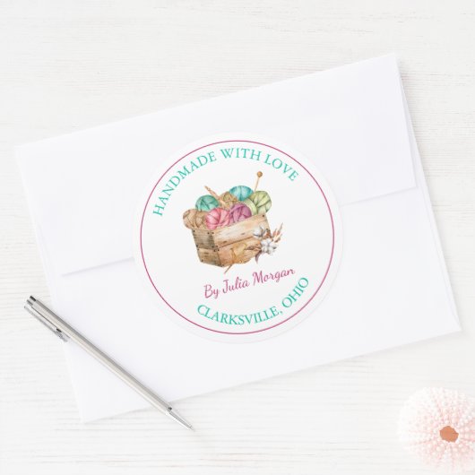 Handgemaakt breilabel ronde sticker (Envelop)