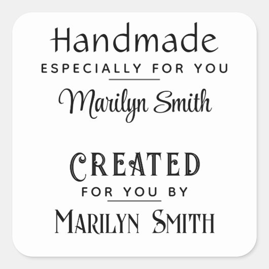Handgemaakt & Creëer door u, Gift Label, 1,5 inch Vierkante Sticker (Voorkant)
