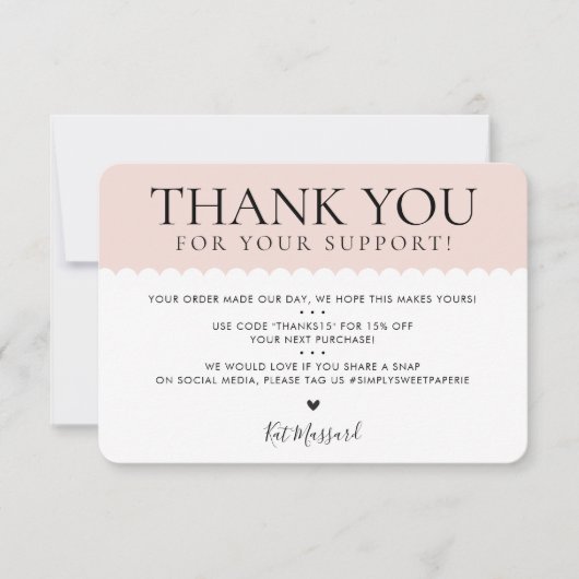 HANDGEMAAKT DANK U professionele blush roze Bedankkaart (Voorkant)