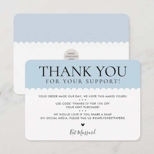 HANDGEMAAKT DANK U professionele  bord blauw Bedankkaart (Voorkant / Achterkant)