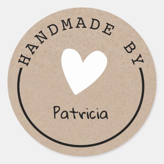 Handgemaakt door aangepaste naam Rustic Kraft Ronde Sticker (Voorkant)