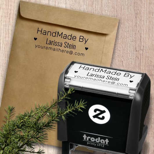 Handgemaakt door (aangepaste tekst) + naam & klein  zelfinktende stempel