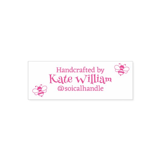 Handgemaakt door (aangepaste tekst) + naam, roze v  zelfinktende stempel (Design)