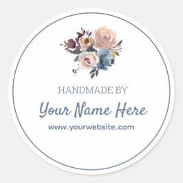 Handgemaakt door blauwe roze Floral Ronde Sticker