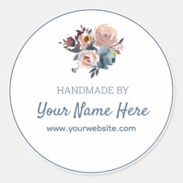 Handgemaakt door blauwe roze Floral Ronde Sticker