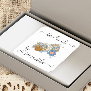 Handgemaakt door Custom Name Garen Haken en Knopen Vierkante Sticker