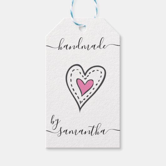 Handgemaakt door Custom Name met Care Instructions Cadeaulabel (Voorkant)