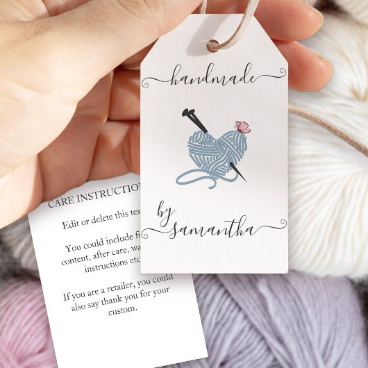 Handgemaakt door Custom Name Yarn Heart Cadeaulabel