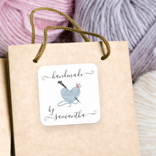 Handgemaakt door Custom Name Yarn Heart en Vlinder Vierkante Sticker