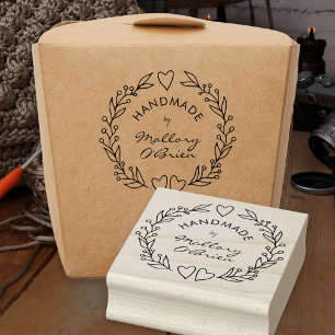 Handgemaakt door Doodle Wreath Hart en Gebladerte Rubberstempel