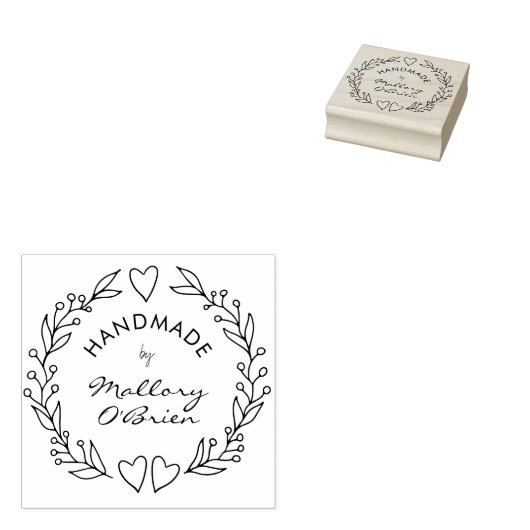 Handgemaakt door Doodle Wreath Hart en Gebladerte Rubberstempel (Gestempeld)