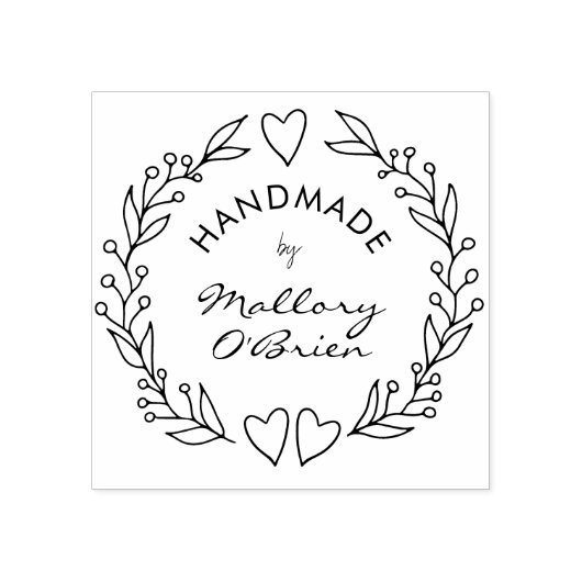 Handgemaakt door Doodle Wreath Hart en Gebladerte Rubberstempel (Afrduk)