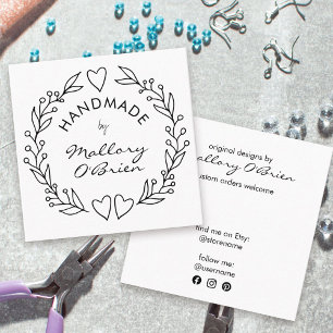 Handgemaakt door Doodle Wreath Harten en Bladwerk Vierkante Visitekaartje