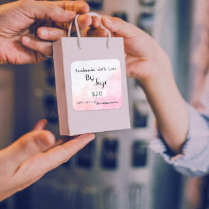 Handgemaakt door eenvoudig roze Waterverf Label pr