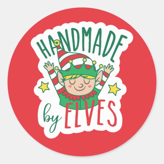 Handgemaakt door Elves - Kerstmis te Custe Ronde Sticker (Voorkant)