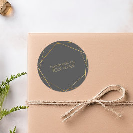 Handgemaakt door grijs geometrisch goudeffect ronde sticker