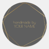 Handgemaakt door grijs geometrisch goudeffect ronde sticker (Voorkant)
