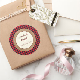 Handgemaakt door jou Rood Buffalo geruit en jute Ronde Sticker