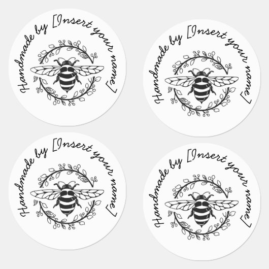 Handgemaakt door Jouw naam Bee Wreath Iron-On Labels (Groep)