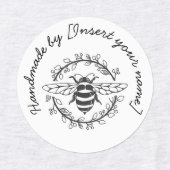 Handgemaakt door Jouw naam Bee Wreath Iron-On Labels (Design 1)